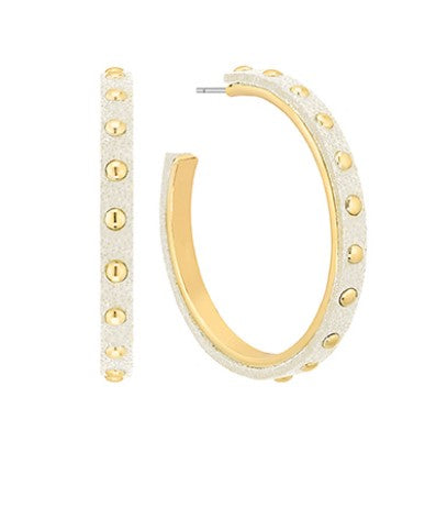 White Leather Studded Hoops