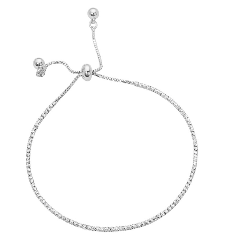 White Gold Dipped Dainty Tennis Chain Adjustable Cinch Pull Tie Bracelet