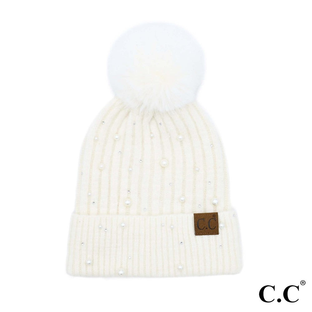 Pretty Pearl Pompom Beanie