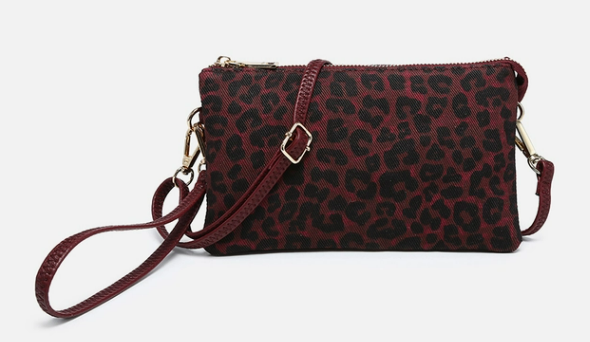 Riley Wine Cheetah 3 Compartment Crossbody