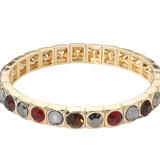 Wine Round Faceted Gem Panel Beaded Stretch Bracelet