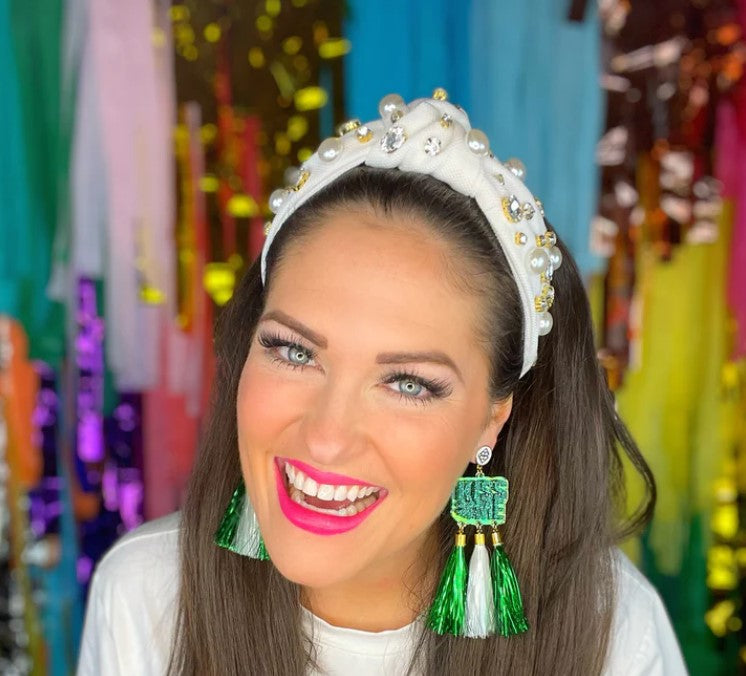 Brianna Cannon - Pearl & Crystal White Twill Headband